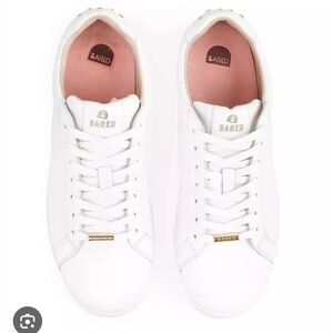 Bared Footwear Thorntail white leather sneakers with gold star accents, size 37